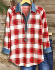 Rustic Plaid Denim Collar Shirt