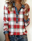 Rustic Plaid Denim Collar Shirt