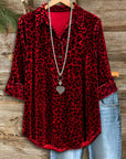 Red Velvet Leopard Button-Up Shirt
