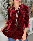 Red Velvet Leopard Button-Up Shirt