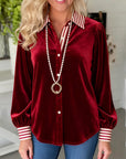 Velvet Luxe Contrast-Collar Blouse