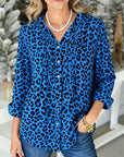 Electric Blue Pleated Leopard Blouse