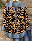 Leopard Denim-Trim Casual Tunic