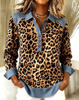 Leopard Denim-Trim Casual Tunic