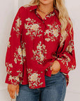 Crimson Bloom Button Down Blouse