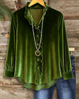 Evergreen Velvet Ruffle Collar Blouse