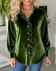 Evergreen Velvet Ruffle Collar Blouse