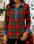 Holiday Plaid Denim-Trim Shirt