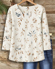 Cream Floral Soft-Knit Scoop-Neck Top