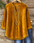 Golden Rose Velvet Pintuck V-Neck Blouse