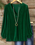 Emerald Velvet V-Neck Blouse