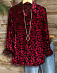 Burgundy Velvet Leaf Button-Down Shirt