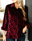 Burgundy Velvet Leaf Button-Down Shirt