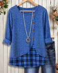 Blue Ribbed Asymmetrical Layered Top