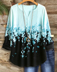 Teal Ombre Floral Pintuck Blouse