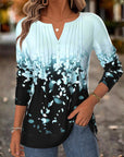 Teal Ombre Floral Pintuck Blouse