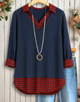 Navy Plaid Layered V-Neck Tunic