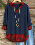 Navy Plaid Layered V-Neck Tunic