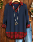 Navy Plaid Layered V-Neck Tunic