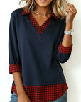 Navy Plaid Layered V-Neck Tunic