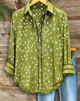 Olive Print Roll-Tab Sleeve Shirt