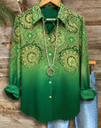 Emerald Paisley Gradient Button-Front Shirt