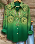 Emerald Paisley Gradient Button-Front Shirt