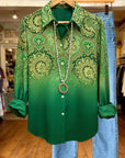 Emerald Paisley Gradient Button-Front Shirt