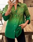 Emerald Paisley Gradient Button-Front Shirt