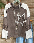 Mocha Star Patchwork Layered-Sleeve Top