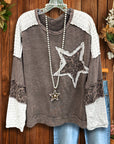 Mocha Star Patchwork Layered-Sleeve Top
