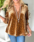 Leopard Velvet Lace-Trim Top
