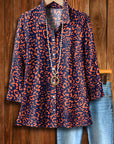 Navy Leopard Print Relaxed Button-Up Shirt