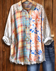Mixed-Print Button-Down Relaxed Shirt
