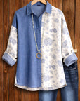 Blue Floral Colorblock Button-Up Shirt