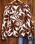 Brown Botanical Puff-Sleeve Blouse