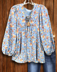 Blue Meadow Puff-Sleeve Babydoll Blouse