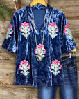 Midnight Bloom Velvet V-Neck Top