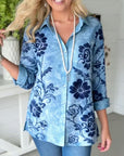 Indigo Rose Print Classic Button-Down