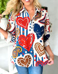 Vintage Heart Print Button-Down Shirt