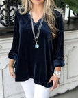 Velvet V-Neck Long-Sleeve Relaxed Top