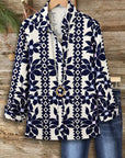 Navy Geometric Print Button-Up Blouse