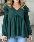 Emerald Ruffle Shoulder Blouse