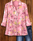 Rosewood Floral Button-Up Shirt with Roll Sleeves