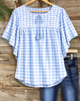 Sky Breeze Gingham Flutter Blouse