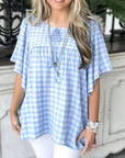 Sky Breeze Gingham Flutter Blouse