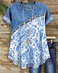 Denim Patch Paisley Relaxed Tee