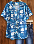 Coastal Bloom Flutter Sleeve Blouse