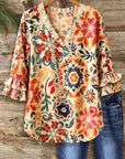 Sunset Mosaic Ruffle Blouse