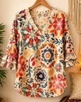 Sunset Mosaic Ruffle Blouse
